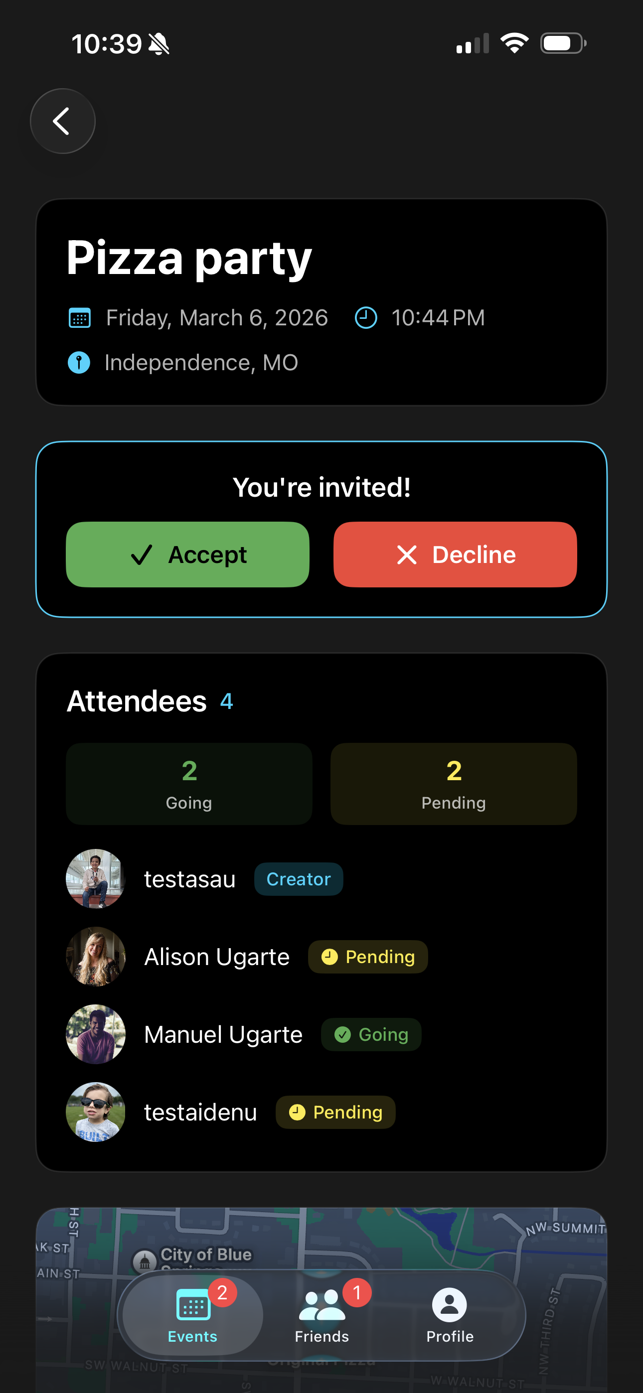 Event invite details