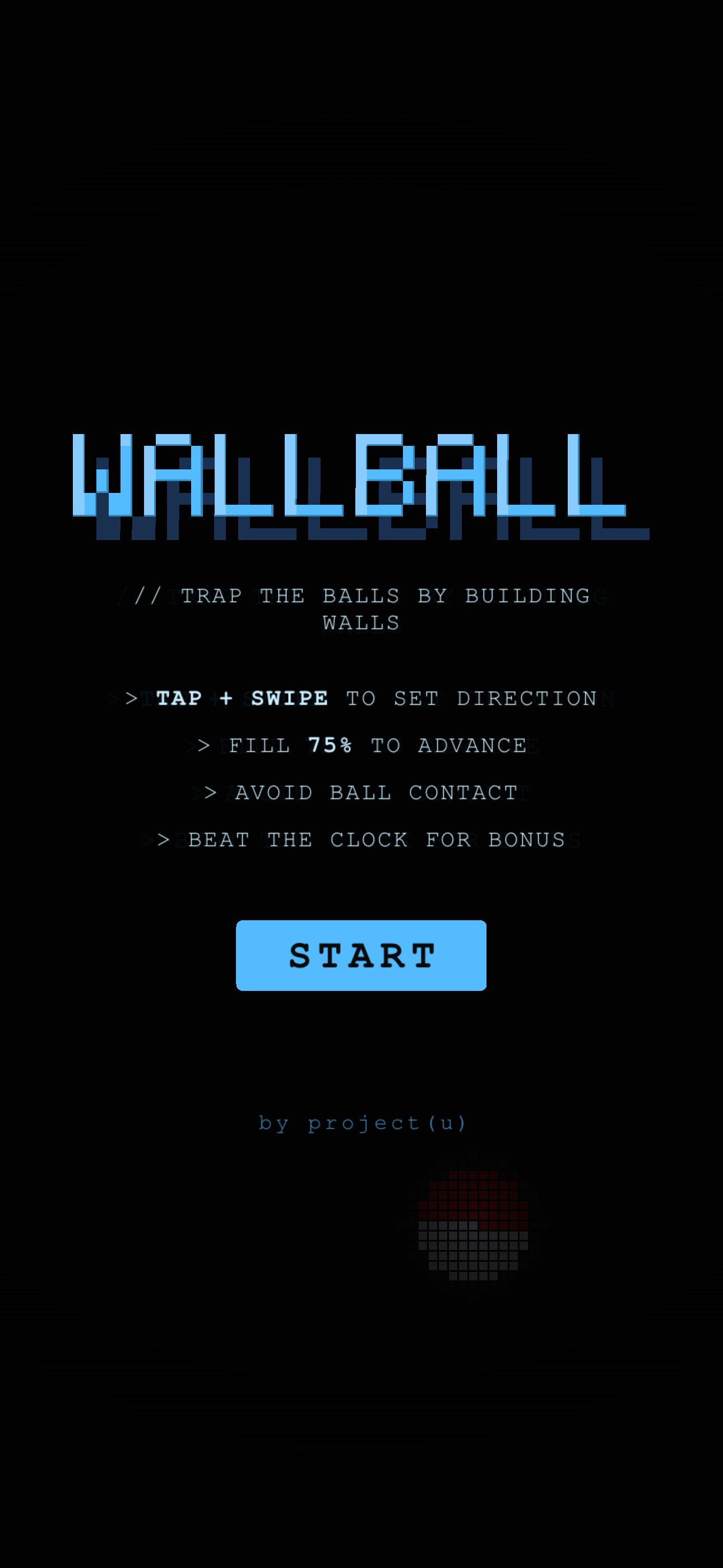 WallBall title screen with start button