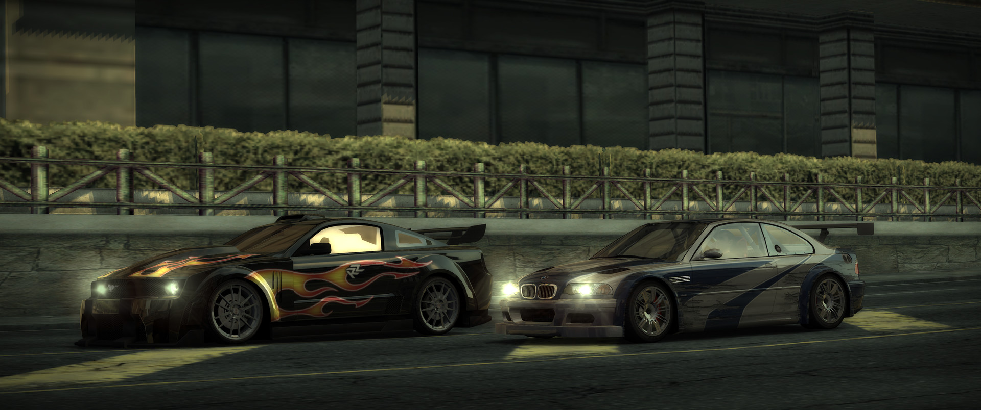 Intro cinematic, 21:9: two cars side by side