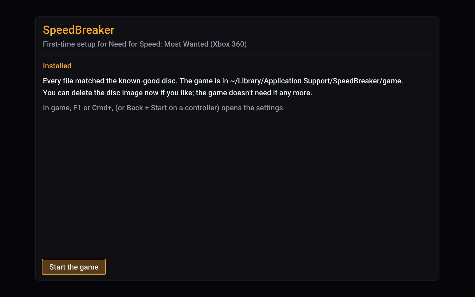 Every file checked: SpeedBreaker's installer has finished, and every file matched the known-good disc