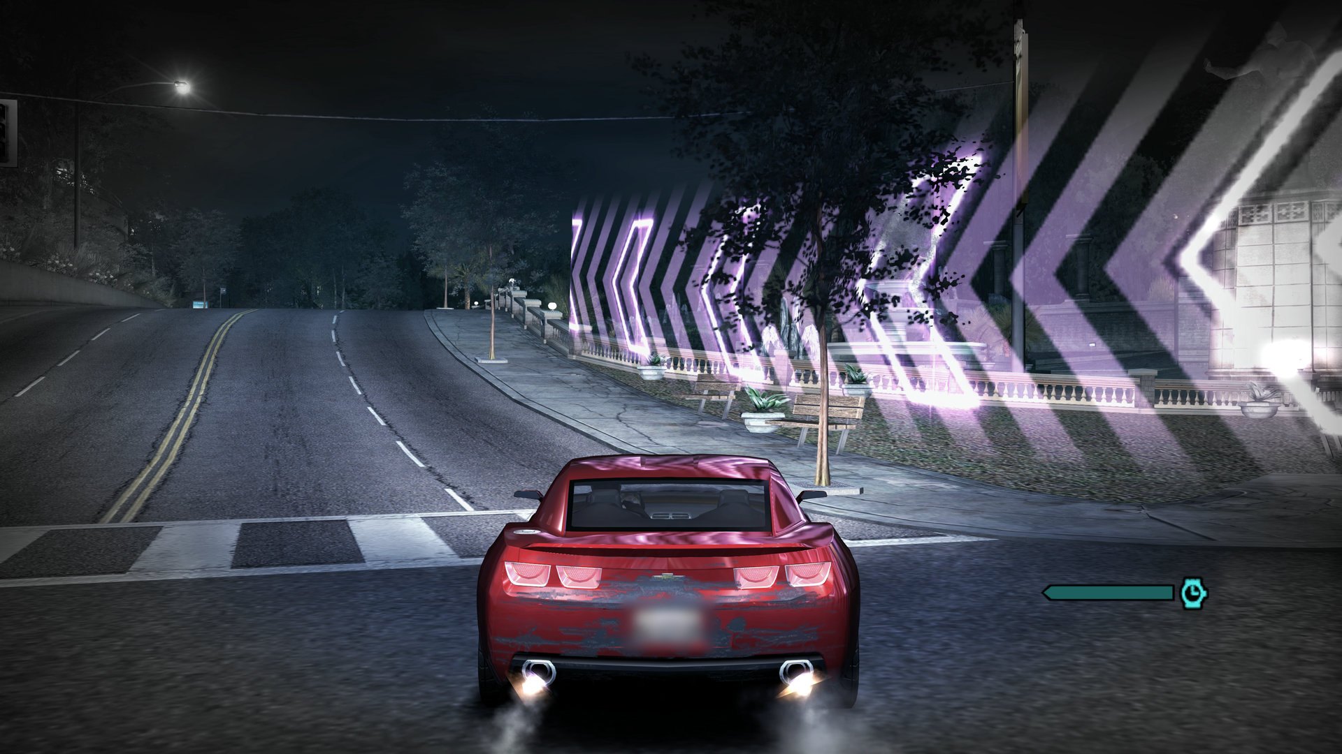 Speedbreaker, 4K: slow motion past the neon chevrons downtown